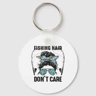 Messy Bun Fishing Hair Don't Care Reel Girls Fish  Key Ring