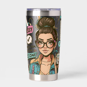 Messy Bun, Getting Stuff Done – Boss Babe Cartoon Insulated Tumbler