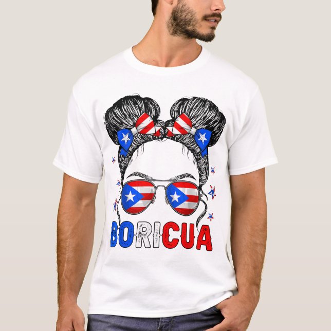 Messy Bun Girl Boricua Puerto Rico Hispanic  T-Shirt (Front)