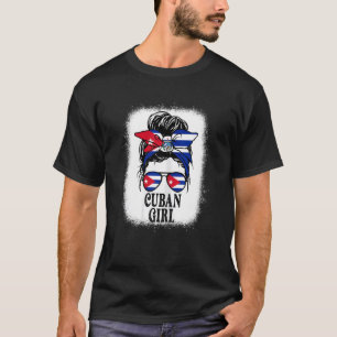 Messy Bun Girl Cuba Flag Cuban Roots Women's Kids T-Shirt