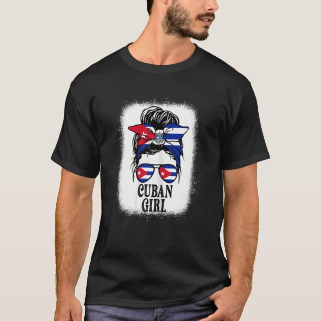 Messy Bun Girl Cuba Flag Cuban Roots Women's Kids T-Shirt (Front)