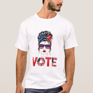Messy Bun Girl Hair USA flag T-Shirt
