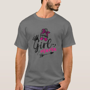 Messy Bun Girl Mama Leopard Pink Cute Heart Love C T-Shirt
