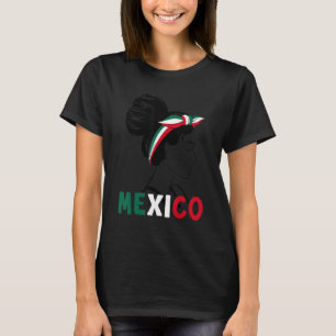Messy Bun Girl Mexican Flag Mexico For Girls Women T-Shirt