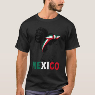 Messy Bun Girl Mexican Flag Mexico For Girls Women T-Shirt