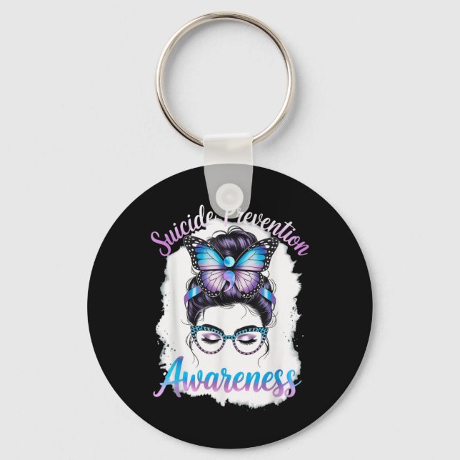 Messy Bun Girl Suicide Prevention Mental Health Gr Key Ring (Front)
