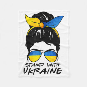 Messy Bun Girl Ukraine I Stand' With Ukraine Flag Fleece Blanket