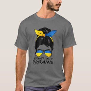 Messy Bun Girl Ukraine I Stand' With Ukraine Flag T-Shirt