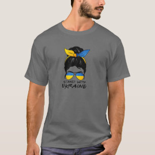 Messy Bun Girl Ukraine I Stand With Ukraine Flag T-Shirt