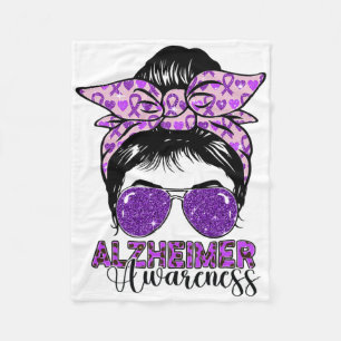 Messy Bun Girl Warrior Heimerheimer Awareness Purp Fleece Blanket