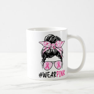 Messy Bun Gles Wear Pink Cute Breast Cancer Awaren Coffee Mug