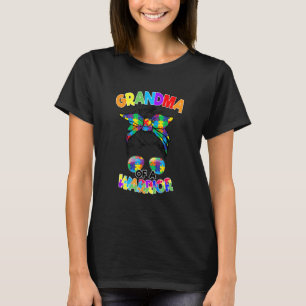 Messy Bun Grandma Of Autism Warrior Puzzle Autism T-Shirt
