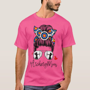 Messy Bun Hair Archery Mum Leopard Archer Mama Mot T-Shirt