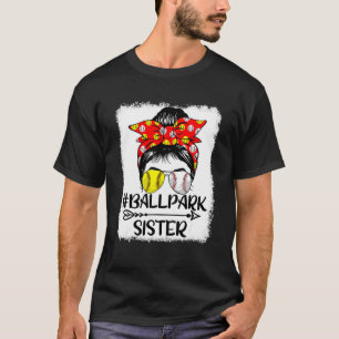 Messy Bun Hair Ballpark Sister Softball Baseball M T-Shirt