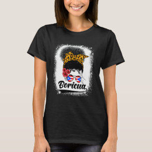 Messy Bun Hair Boricua Puerto Rico Puerto Rican Fl T-Shirt