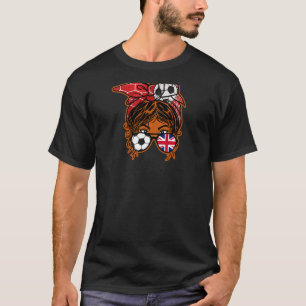 Messy Bun Hair Brown Skin Soccer Girl United Kingd T-Shirt