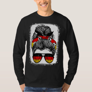 Messy Bun Hair Germany Flag Glasses German Girls W T-Shirt
