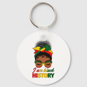Messy Bun Hair I Am Black History African American Key Ring