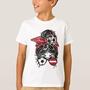 Messy Bun Hair Latvian Soccer Girl Latvia Jersey S T-Shirt