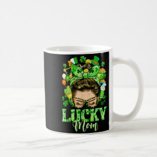 Messy bun hair lucky mom shamrocks st patrick's da coffee mug