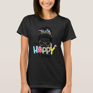 Messy Bun Hair One Hoppy Nonna Bunny Happy Easter  T-Shirt