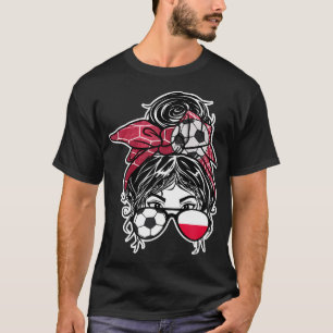 Messy Bun Hair Polish Soccer Girl Poland Jersey T-Shirt