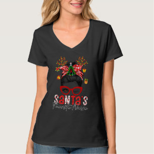 Messy Bun Hair Santa's Favourite Nurse Merry Chri T-Shirt