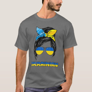 Messy Bun Hair Ukraine Ukrainian Flag Girl Support T-Shirt