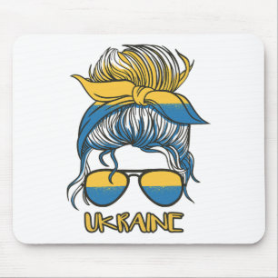 Messy Bun Hair Ukrainian Flag Girl Ukraine  Mouse Pad