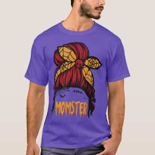 Messy Bun Halloween 2021 Costumes Women Momster Fu T-Shirt