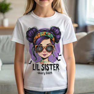 Messy Bun Halloween Little Sister T-Shirt
