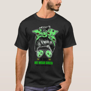 Messy Bun In May We Wear Green Mental Heath Awaren T-Shirt