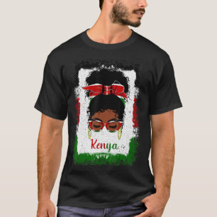 Messy Bun Kenyan Kenya Flag Womens Woman Girl T-Shirt