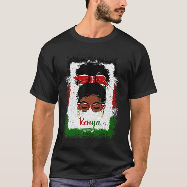 Messy Bun Kenyan Kenya Flag Womens Woman Girl T-Shirt (Front)