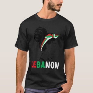Messy Bun Lebanon Flag Lebanese For Girls Womens T-Shirt