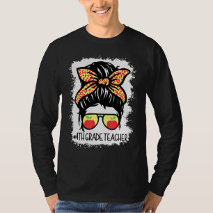 Messy Bun Leopard 4th Fourth Grade Teacher T-Shirt