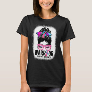 Messy Bun Leopard Blue Pink Ribbon Clubfoot Warrio T-Shirt