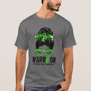 Messy Bun Leopard Green Ribbon Cerebral Palsy Warr T-Shirt