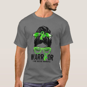 Messy Bun Leopard Green Ribbon Lyme Disease Warrio T-Shirt
