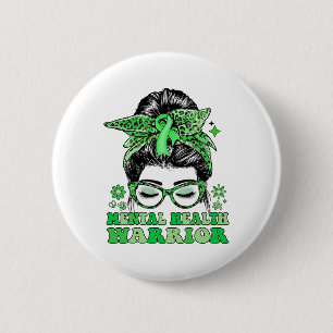 Messy Bun Leopard Green Ribbon Mental Health Warri 6 Cm Round Badge