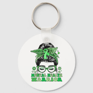 Messy Bun Leopard Green Ribbon Mental Health Warri Key Ring