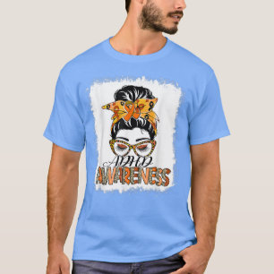 Messy Bun Leopard Orange Ribbon ADHD Awareness Gif T-Shirt