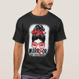 Messy Bun Leopard Red Ribbon Heart Disease Warrior T-Shirt