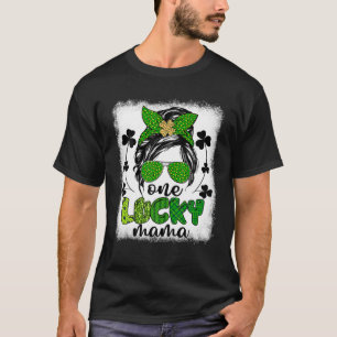 Messy Bun Leopard St Patrick's Day One Lucky Mama T-Shirt