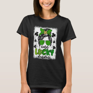 Messy Bun Leopard St Patrick's Day One Lucky Mama  T-Shirt