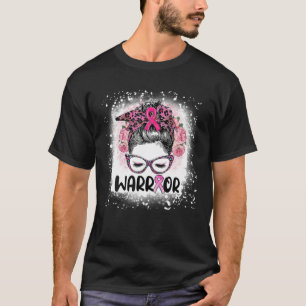 Messy Bun Leopard Warrior Breast Cancer Awareness T-Shirt