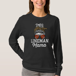 messy bun lineman mama leopard pattern Offensive L T-Shirt