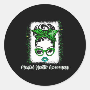 Messy bun Mental Health Awareness Ribbon Month May Classic Round Sticker