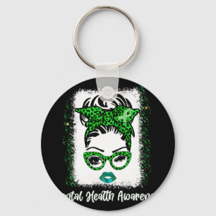 Messy Bun Mental Health Awareness Ribbon Month May Key Ring
