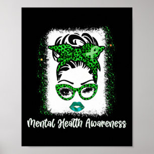 Messy Bun Mental Health Awareness Ribbon Month May Poster